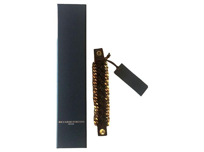 Autre Marque Pulsera de cuero marrón oscuro