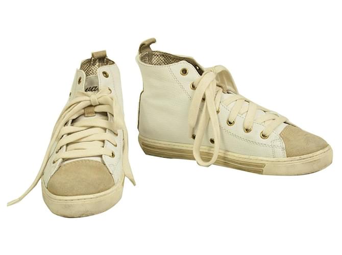 Dsquared2 Off White Leather Beige Suede High Top Lace Up Sneakers Shoes 36.5  ref.526932