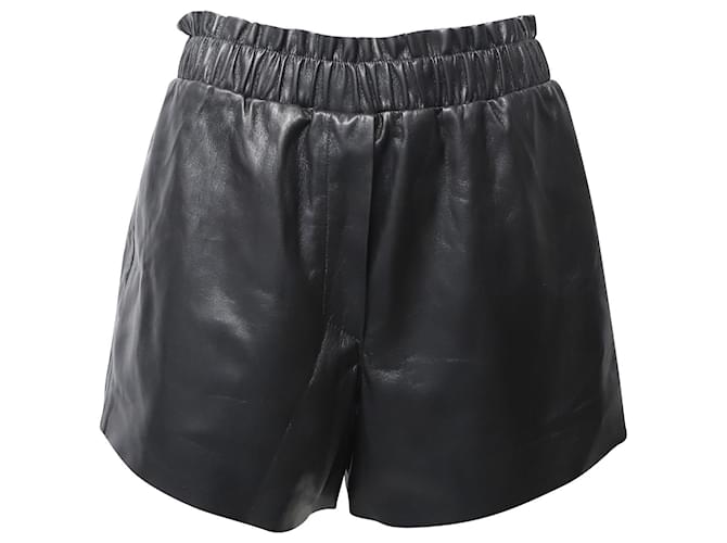 Nanushka Lora Ruffled Shorts in Black Vegan Leather  ref.527069