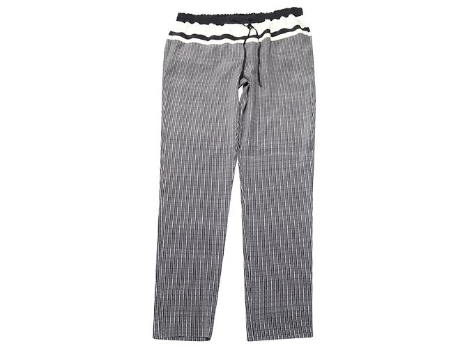 Vince Checked Drawstring Pants in Black Silk