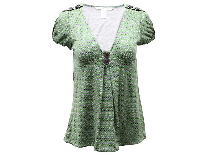 Diane Von Furstenberg Dot Print Bluse aus grüner Seide