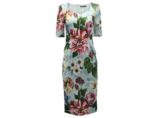 Dolce & Gabbana Midikleid mit Blumenmuster aus hellblauer Viskose