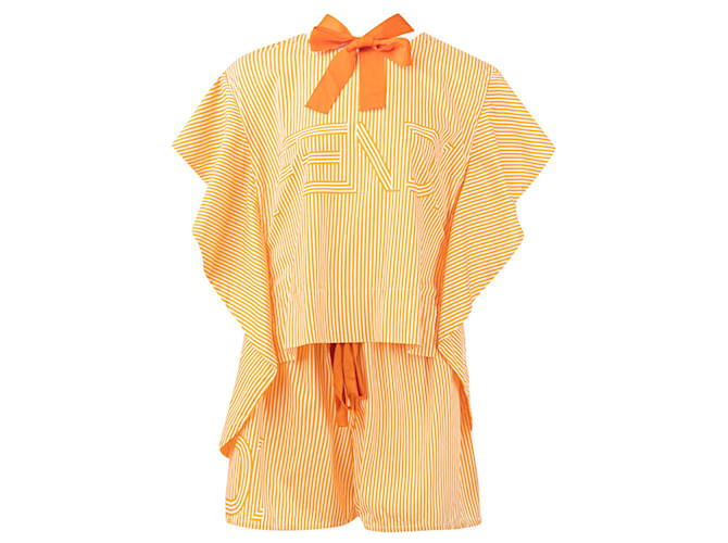 Fendi Pinstripe Ruffle Set  Orange Cotton  ref.527145