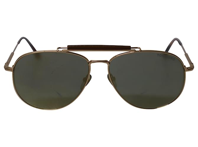 Tom Ford FT0536 Sean Aviator Sunglasses in Green and Gold Metal Golden  ref.527153