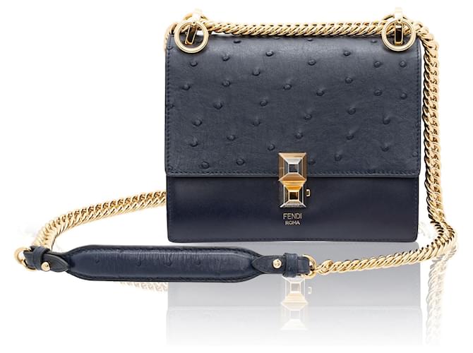 Blue Ostrich Mini with cross-body gold or silver chain