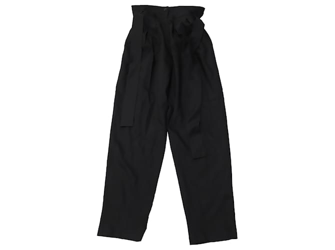 Max Mara Belted Trousers in Black Virgin Wool  ref.527176