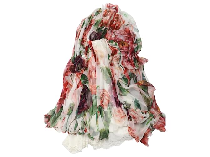 Dolce & Gabbana Robe froncée ornée de cristaux en soie à imprimé floral  ref.527189