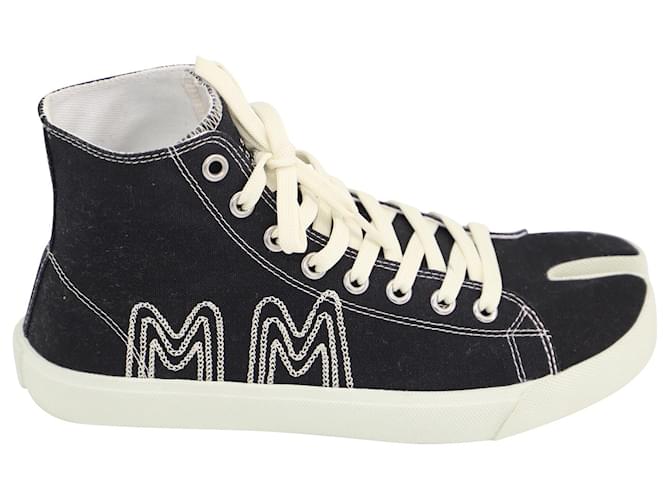 Maison Martin Margiela Maison Margiela MM Embroidered Tabi High Sneakers in Black Canvas Cloth  ref.527219
