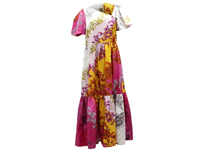Erdem Palomina Tiered Floral Midi Dress in Multicolor Linen Multiple colors Cotton  ref.527244