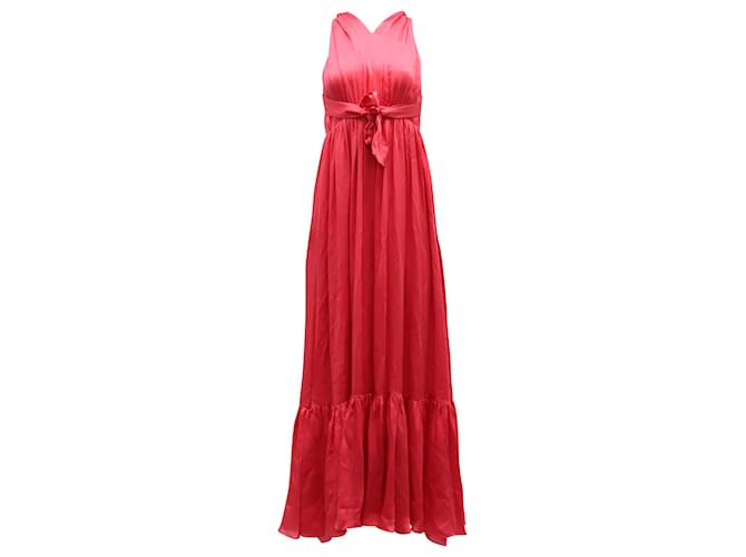 Zimmermann Tie-Neck Gathered Maxi Dress In Fuchsia Pink Silk  ref.527264