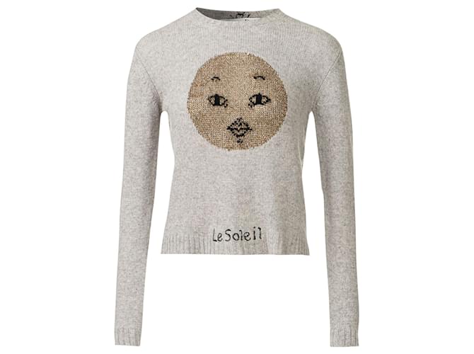 Dior Cashmere Le Soleil Light Grey/Gold Sweater Wool  ref.527278