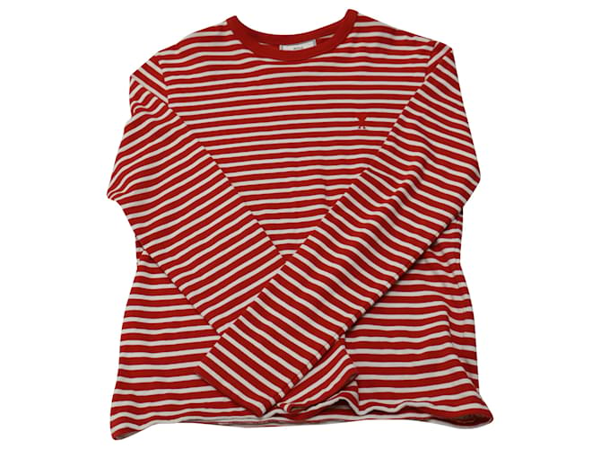 Autre Marque AMI PARIS Camiseta Ami de Coeur manga longa listrada em algodão vermelho  ref.527280