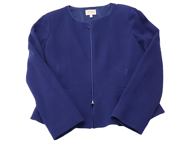 Armani Collezioni Krepp-Schößchen-Jacke mit Reißverschluss vorne aus blauer Wolle  ref.527289