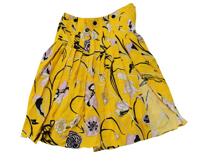 Emilio Pucci Pleated Floral Skirt in Yellow Viscose Cellulose fibre  ref.527297