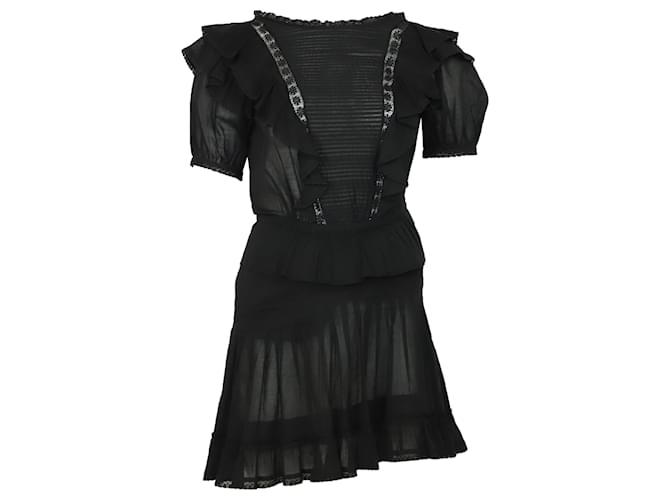 Isabel Marant Isabe Marant Étoile Ruffle Mini Dress in Black Cotton  ref.527314