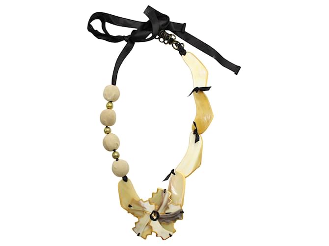 Marni Beige Large Necklace with Flower Decorations Flesh Plastic  ref.527344
