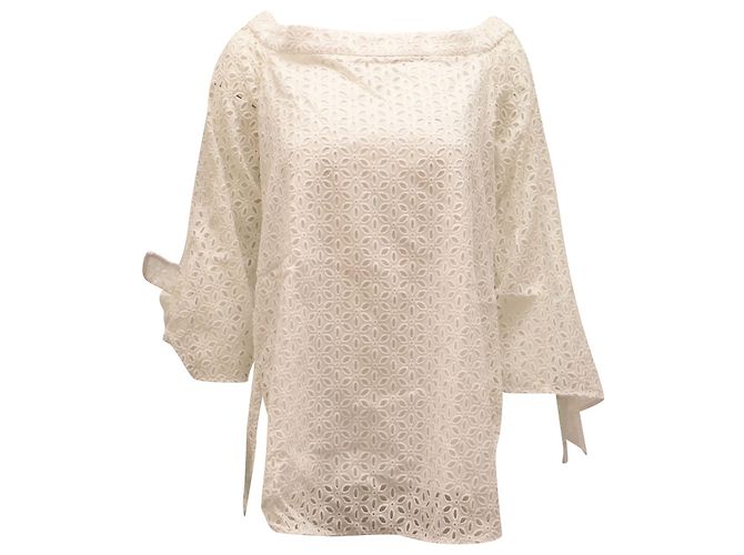 Tibi Off-Shoulder-Ösenbluse aus weißer Baumwolle