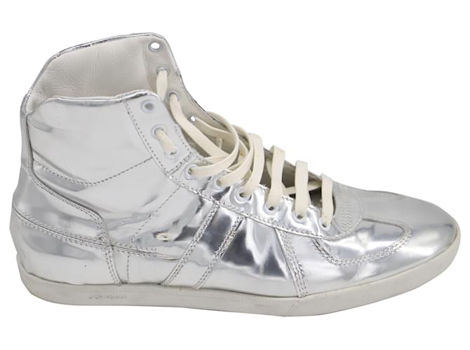 Dior Homme B48 High Top Sneakers in Silver Leather Silvery Metallic  ref.527387