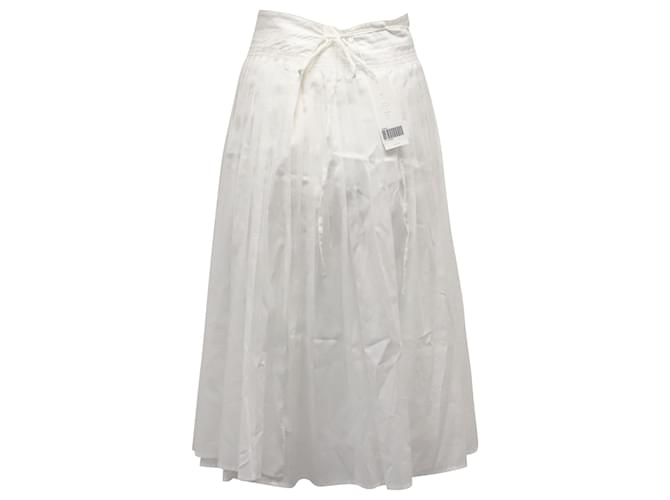 Vince Stitch Pleating Wrap Midi Skirt in White Cotton ref.527407