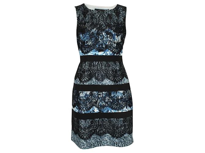 Blue Black Snakeskin Print Dress with Lace