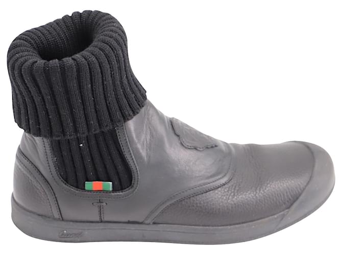 Stivaletti Gucci Crest Sock in pelle nera Nero  ref.527424