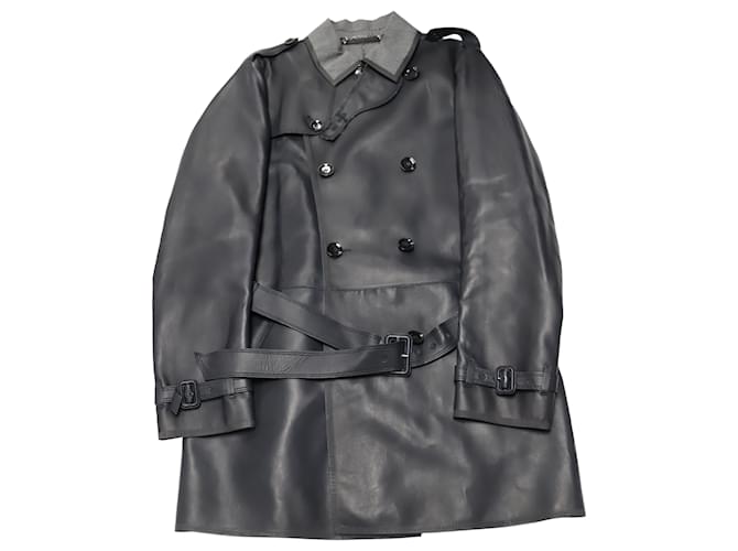 Valentino lined-Breasted Coat with Belt in Black Lambskin Leather  ref.527437