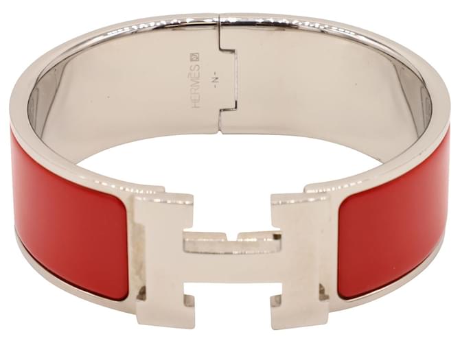 Hermès Hermes Clic Clac H Emaille-Armband in Rot Metall  ref.527471