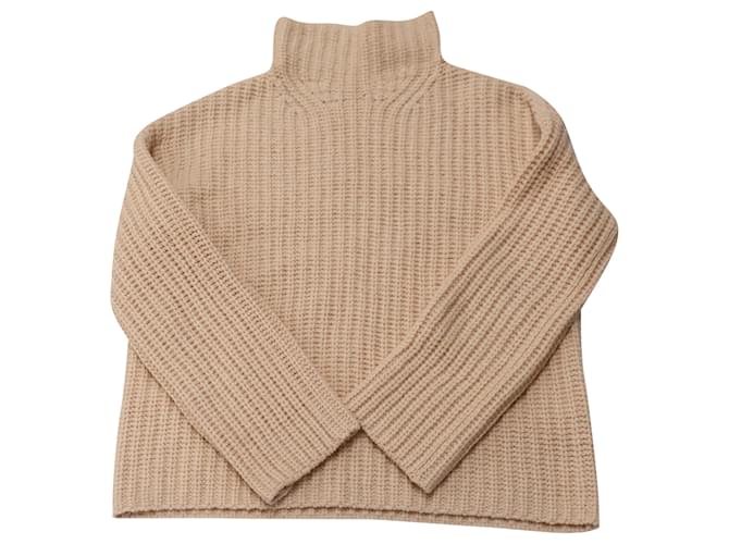 Vince Ribbed Turtleneck Sweater in Peach Wool Pink  ref.527475