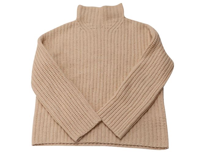 Vince Gerippter Rollkragenpullover aus pfirsichfarbener Wolle Pink Angeln