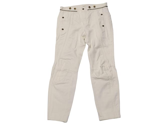 Pantalon de moto Chloé à la cheville en coton crème Blanc Écru  ref.527482
