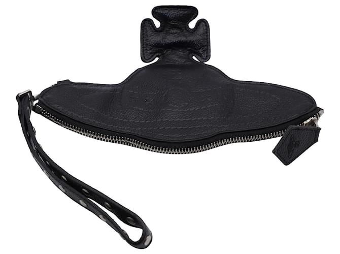 Bolsa clutch Vivienne Westwood Orb Logo em couro preto  ref.527486