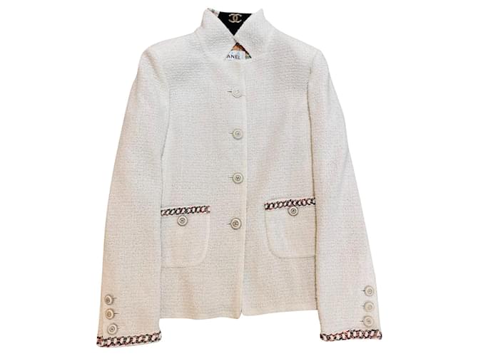 Chanel Jackets White Tweed  ref.527498