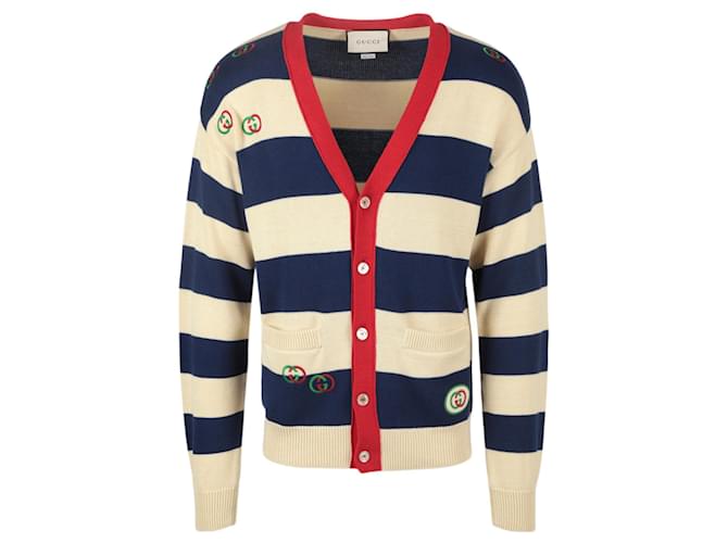 Cardigan in maglia a righe ricamate Gucci Multicolore Cotone  ref.527584