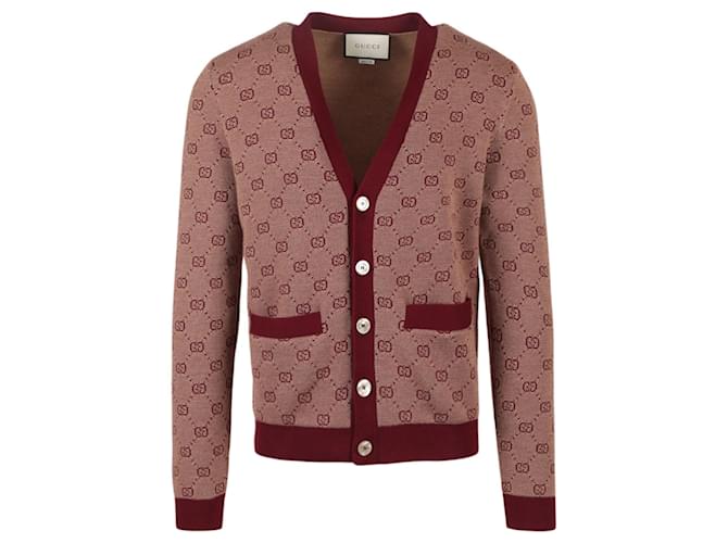 Cardigan en jacquard de laine mélangée GG Gucci Multicolore  ref.527589