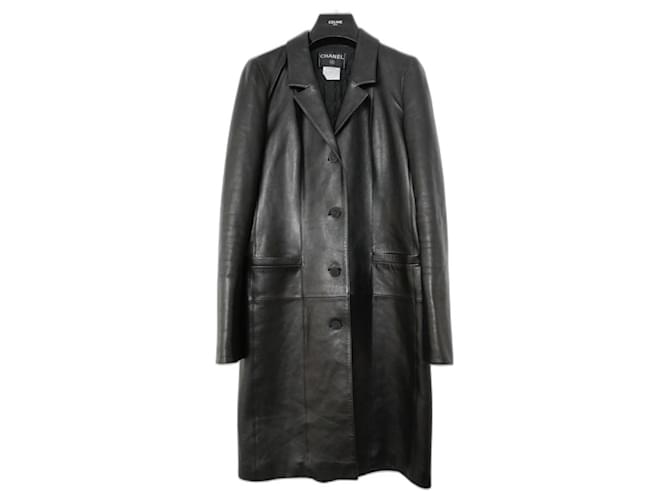 Chanel Vintage OI04 04Un abrigo de cuero de cordero negro  ref.527644