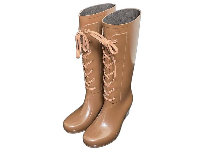 Saint Laurent Gummistiefel Neu Braun Beige