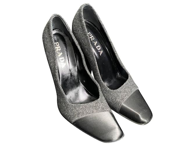 Chaussures prada Laine Satin Noir Gris  ref.527713