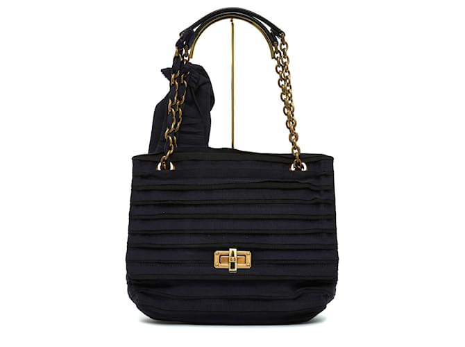 Lanvin HAPPY BAG RIBBONS ELBAZ BLACK NAVY Toile Noir Bleu Marine  ref.527914