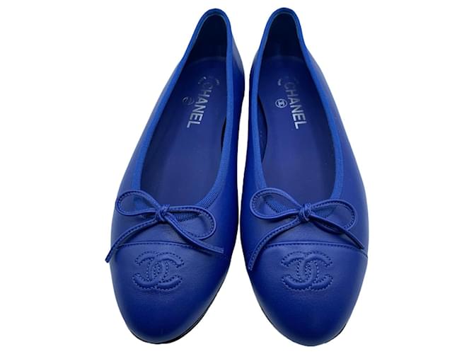 Chanel Ballerines Cuir Turquoise  ref.528055