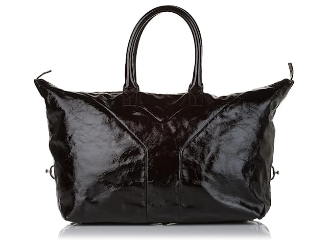 Yves Saint Laurent YSL Brown Easy Y Patent Leather Tote Bag Dark brown  ref.528249