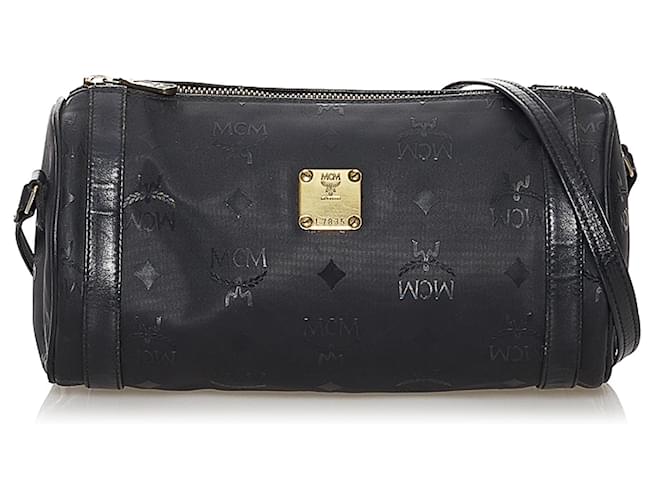 MCM Black Visetos Nylon Crossbody Bag Leather Pony-style calfskin