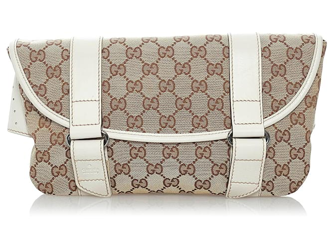 Gucci Brown GG Canvas Belt Bag White Beige Leather Cloth Pony-style calfskin Cloth  ref.528295