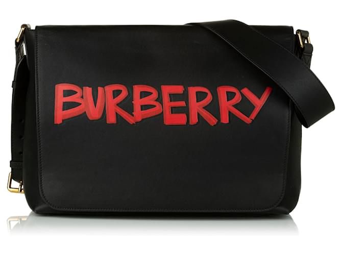 ショルダーバッグ・ポシェット BURBERRY Women Messenger Bags 8095704 black Burberry Black Graffiti Leather Crossbody Bag Red Pony-style
