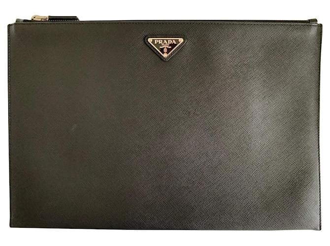 Prada Black Saffiano leather folio pouch  ref.528372