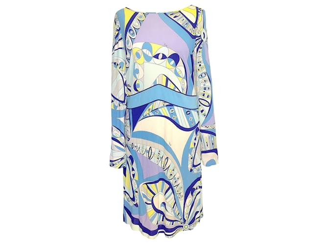 Emilio Pucci dress in blue, Lilac, yellow & aqua print with pockets Multiple colors Viscose Cellulose fibre  ref.528463