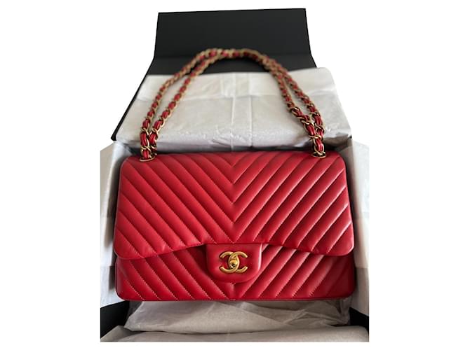 Timeless Chanel jumbo bag Red Leather  ref.528625