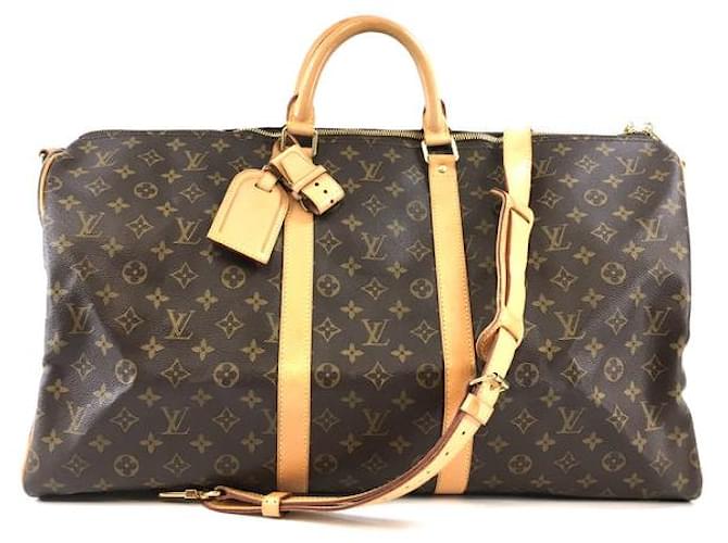 Louis Vuitton Keepall 55 Bandouliere Monogram Canvas Brown Leather  ref.528746