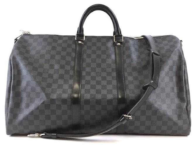 Louis Vuitton Keepall Bandouliere 55 Damier Graphite Canvas Black Leather  ref.528748