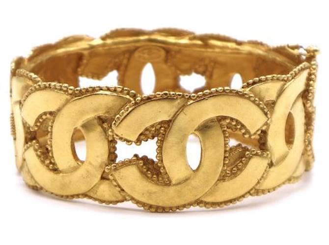 Chanel Gold CC Interlocking Wide Cuff Bangle Golden Metal  ref.528756