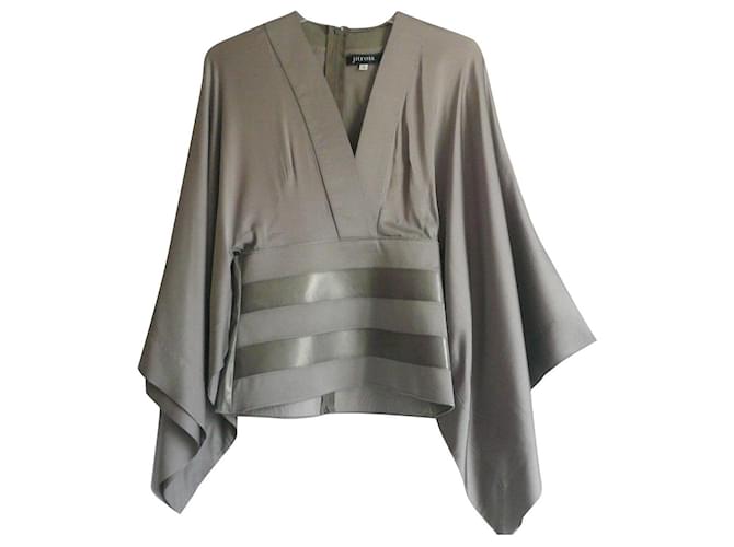 JITROIS Taupe silk and leather top with batwing sleeves T36  ref.528849